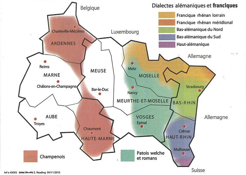 Carte des dialectes alémaniques et franciques - Langues régionales : vers un dialogue de sourds ? Républicain Lorrain du 05/11/2015